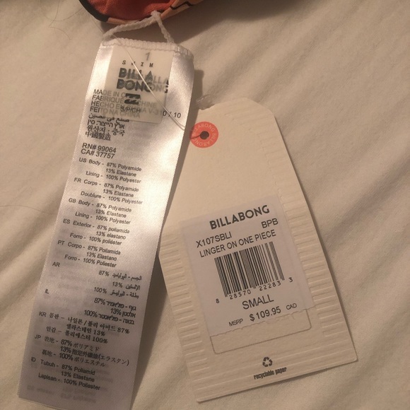 NWT Billabong  One Piece Swimsuit - Picture 5 of 5